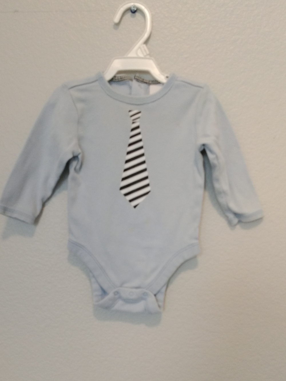 Baby Blue Long-Sleeve One-Piece with Striped Tie Onesie 3 To 6 Months